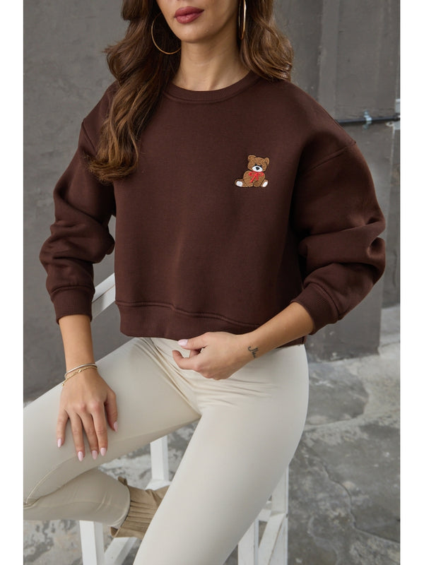 Acı Kahve Teddy Nakış Detaylı Sweat
