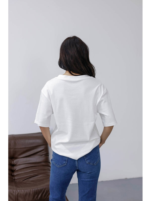 Ekru Orj Marka V Yaka Tshirt 6598-Ekru