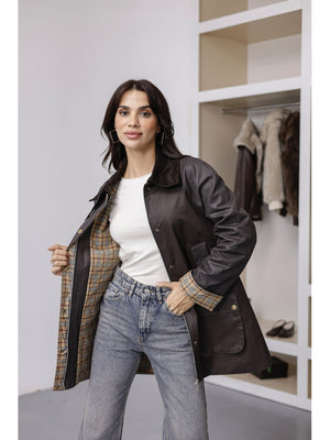 Kahverengi Kadife Yaka ÇıtÇıtlı Ceket 0700-Kahverengi