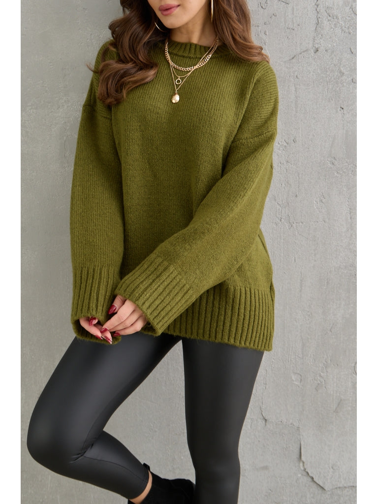 Yeşil Bisiklet Yaka Oversize Kazak