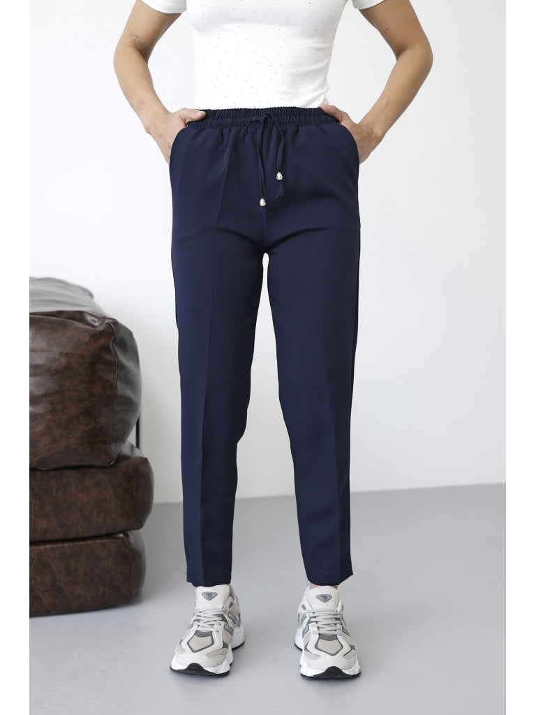 Lacivert Bel Lastikli Havuç Pantolon 80178-Lacivert