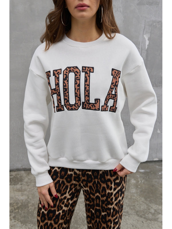 Beyaz Şardonlu Hola Yazılı Sweat