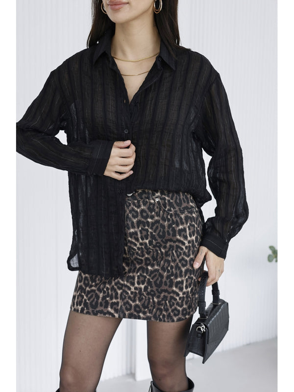Siyah Sim Detaylı Transparan Gömlek 3225-SİYAH