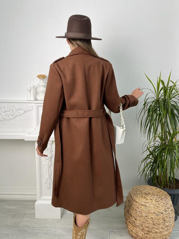 Kahve Omuzu Düğmeli Premium Kaban T-20013-Kahve