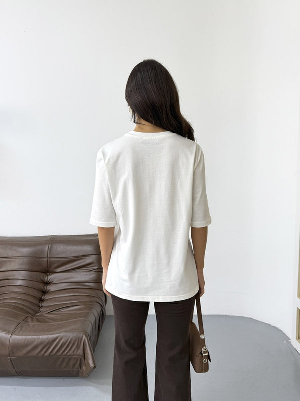 Ekru Espresso Baskılı Tshirt 0492-Espresso