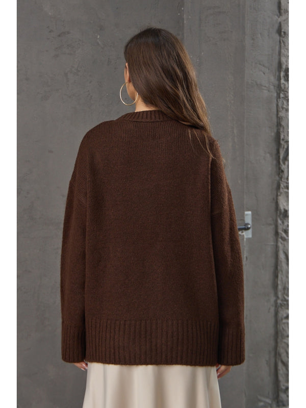 Kahve Bisiklet Yaka Oversize Kazak