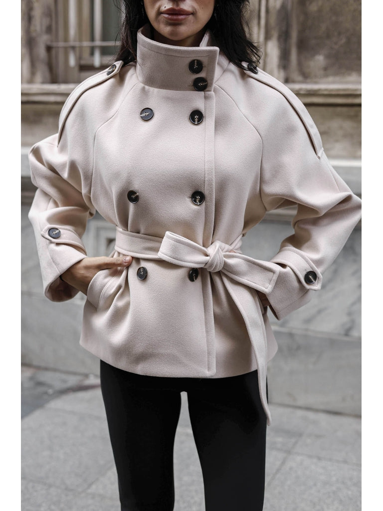 Taş Dik Yaka Kısa Kaşe Kaban 70119-TAŞ