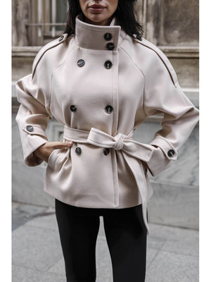 Taş Dik Yaka Kısa Kaşe Kaban 70119-TAŞ