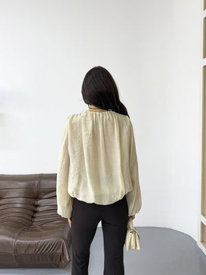 Taş Kruvaze Vatkalı Tencel Bluz 5048-TAŞ
