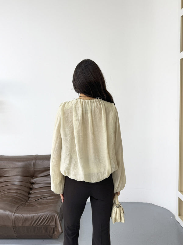 Taş Kruvaze Vatkalı Tencel Bluz 5048-TAŞ