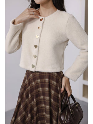 Ekru Kalp Düğmeli Yumoş Hırka 7562-Ekru