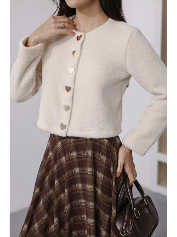 Ekru Kalp Düğmeli Yumoş Hırka 7562-Ekru