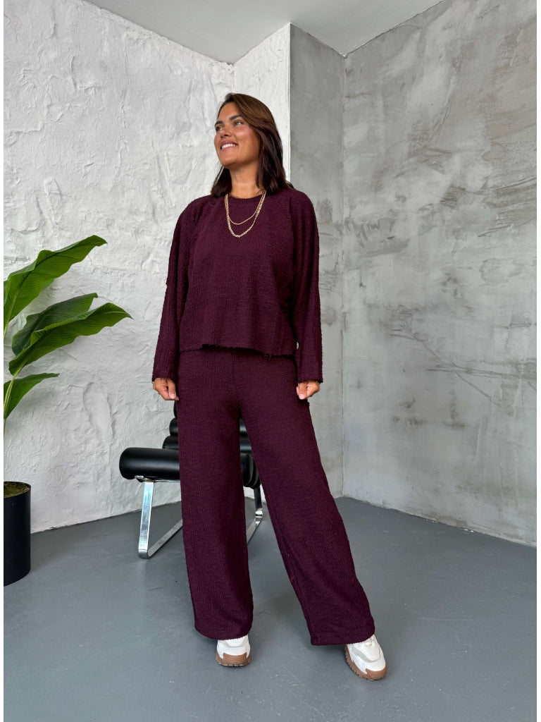 Bordo Dokulu Sweat Pantolon Takım