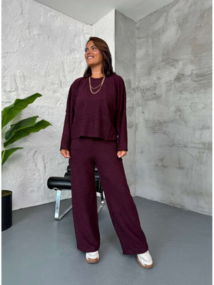 Bordo Dokulu Sweat Pantolon Takım
