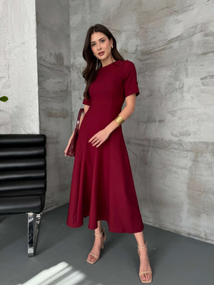 Bordo Maxi Boy Volanlı Elbise