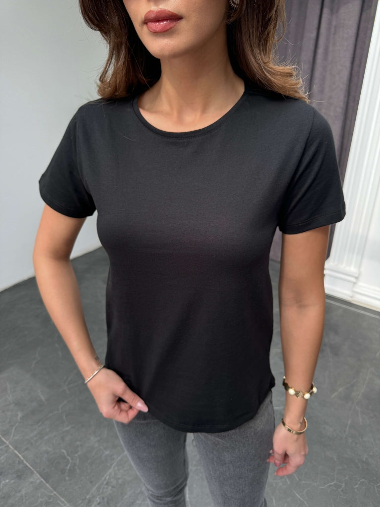 Siyah Bisiklet Yaka Basic Tshirt