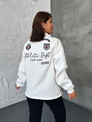 Beyaz Arma Nakışlı Polo Yaka Sweat