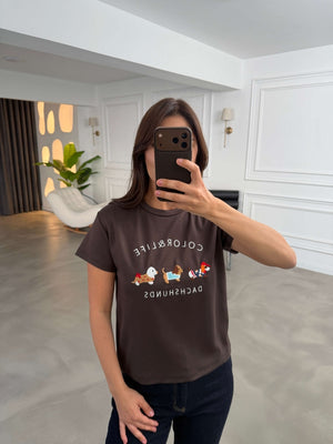 Kahve Figür Nakışlı Tshirt 6997-Kahve