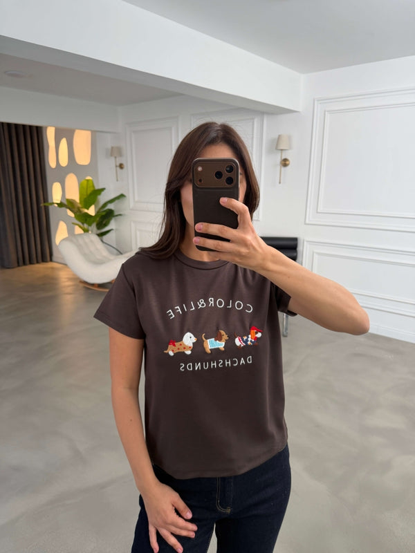 Kahve Figür Nakışlı Tshirt 6997-Kahve