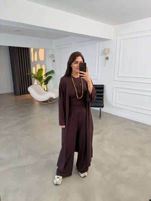 Kahve Üçlü Likralı Modal Takım 4137-Kahve