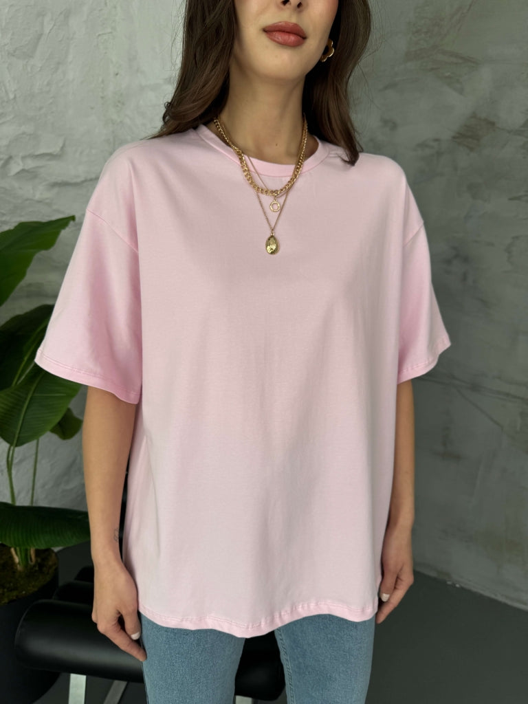 Pembe Oversize Basic Tshirt