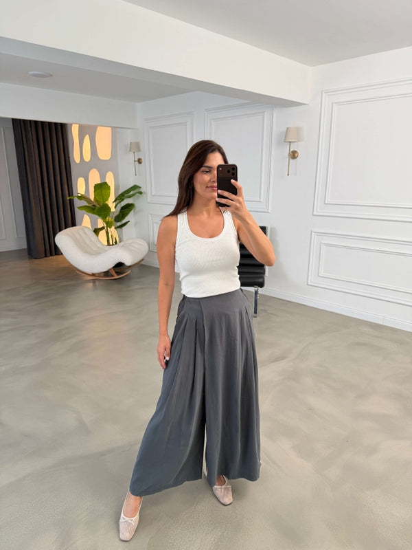Antrasit Beli Pilili Tencel Pantolon 51204-Antrasit
