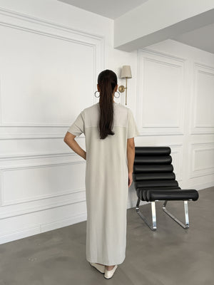 Taş Fular Detaylı Modal Elbise 1877-Taş