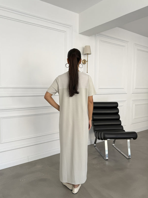 Taş Fular Detaylı Modal Elbise 1877-Taş