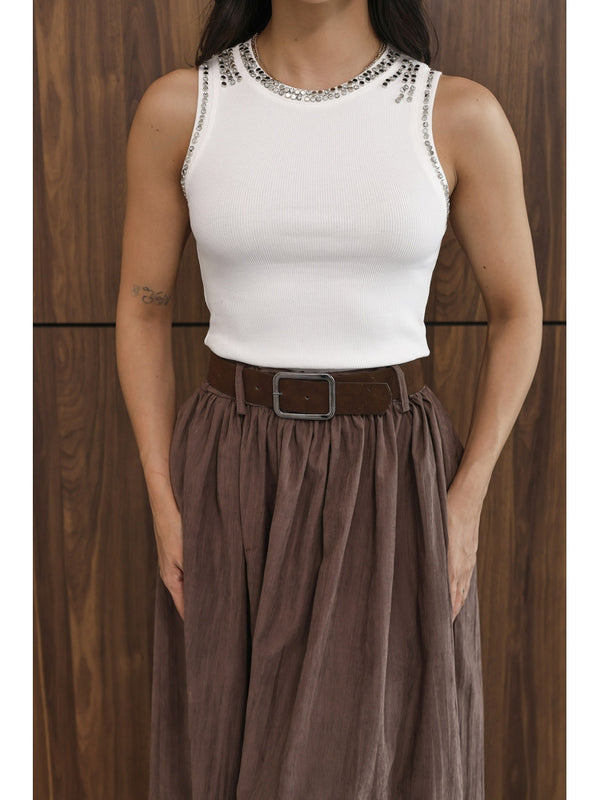 Ekru Yaka Taşlı Body 8162-Ekru