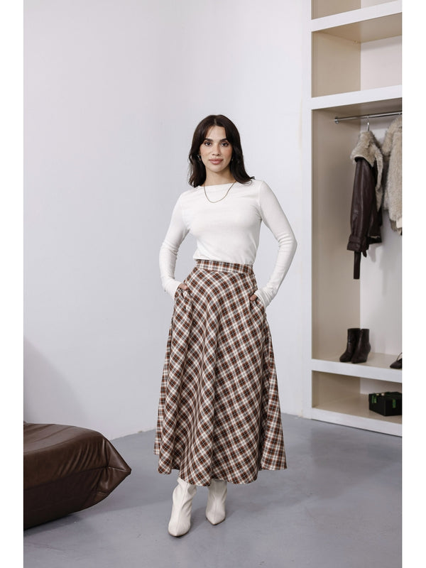 Turuncu Ekoseli Etek 8015-Turuncu