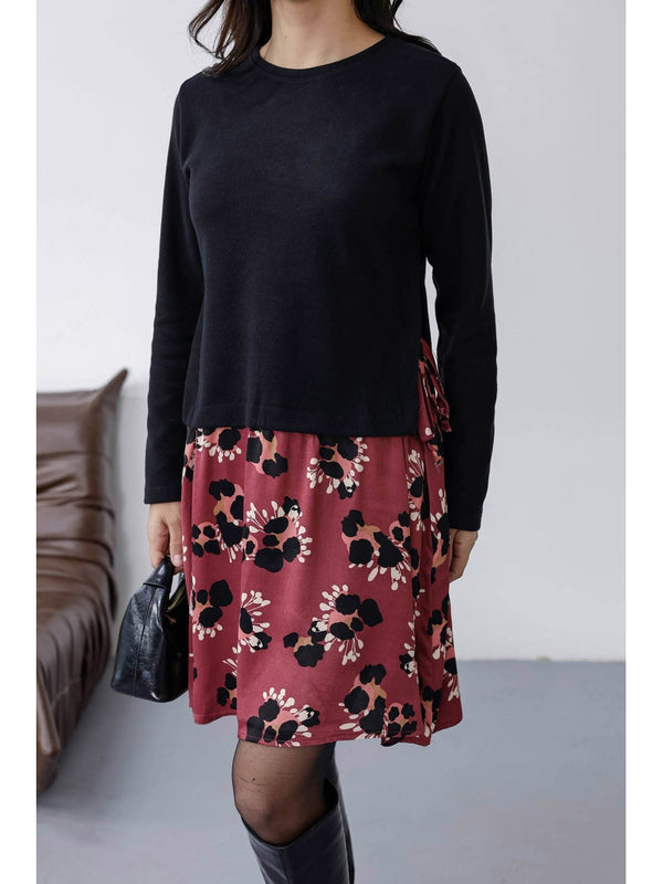 Bordo  Eteği Saten Yandan Bağlamalı Elbise EY27238-BORDO