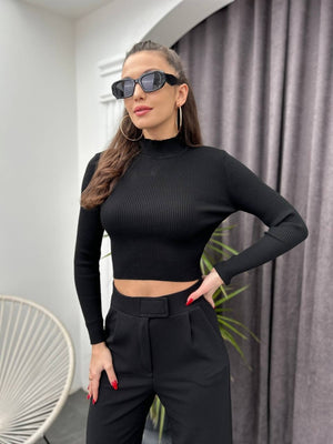 Siyah Fitilli Triko Crop