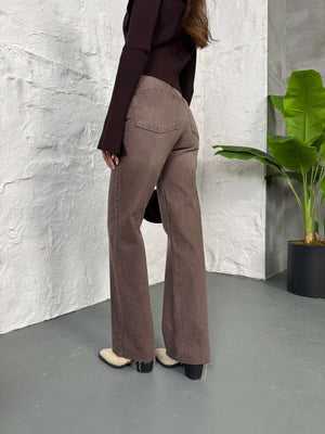 Kahverengi Straight Kesik Paça Jean 21145-Kahverengi