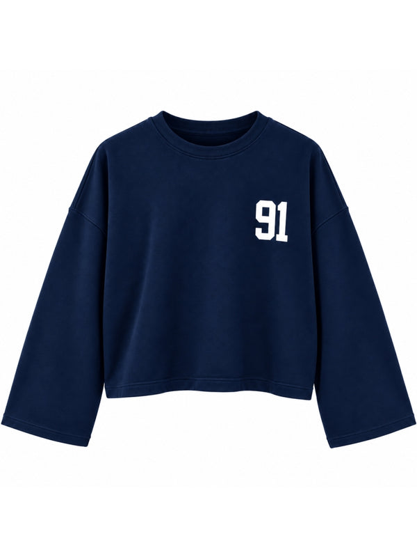Mavi Baskılı Uzun Kollu Basic Sweat 12470-Mavi