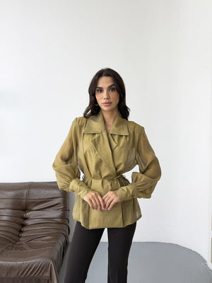 Olive Vatkalı Tencel Gömlek EY-5029-OLİVE