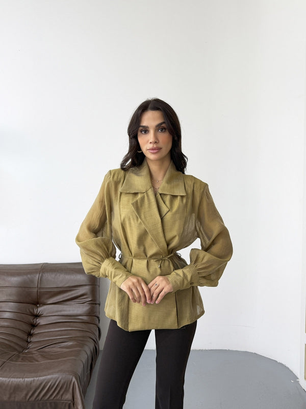 Olive Vatkalı Tencel Gömlek EY-5029-OLİVE
