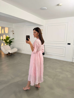 Pembe Püsküllü Ön Bağlamalı Elbise EY3075-Pembe