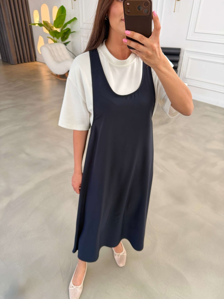 Lacivert Tshirt Detaylı Salaş İkili Elbise Takım 4131-Lacivert