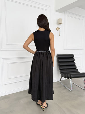 Siyah Fular Kemerli Maxi Elbise 1801-Siyah
