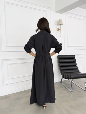 Siyah Kendinden Kemerli Tensel Elbise 3397-Siyah