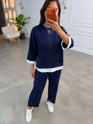 Lacivert Eteği Garnili Sweat Takım 11950-Lacivert