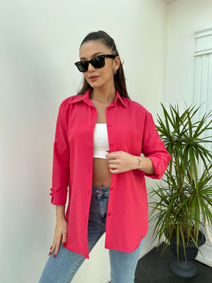 Fuşya Oversize Poplin Gömlek