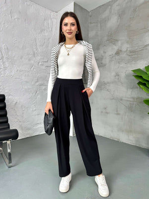 Siyah Beli Pileli Modal Pantolon 8011-Siyahh