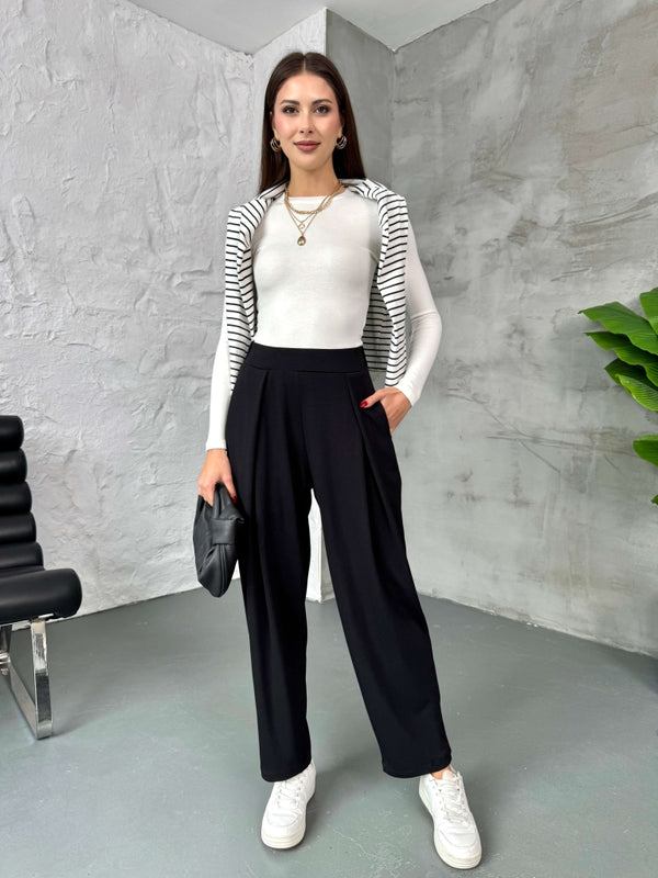 Siyah Beli Pileli Modal Pantolon 8011-Siyahh