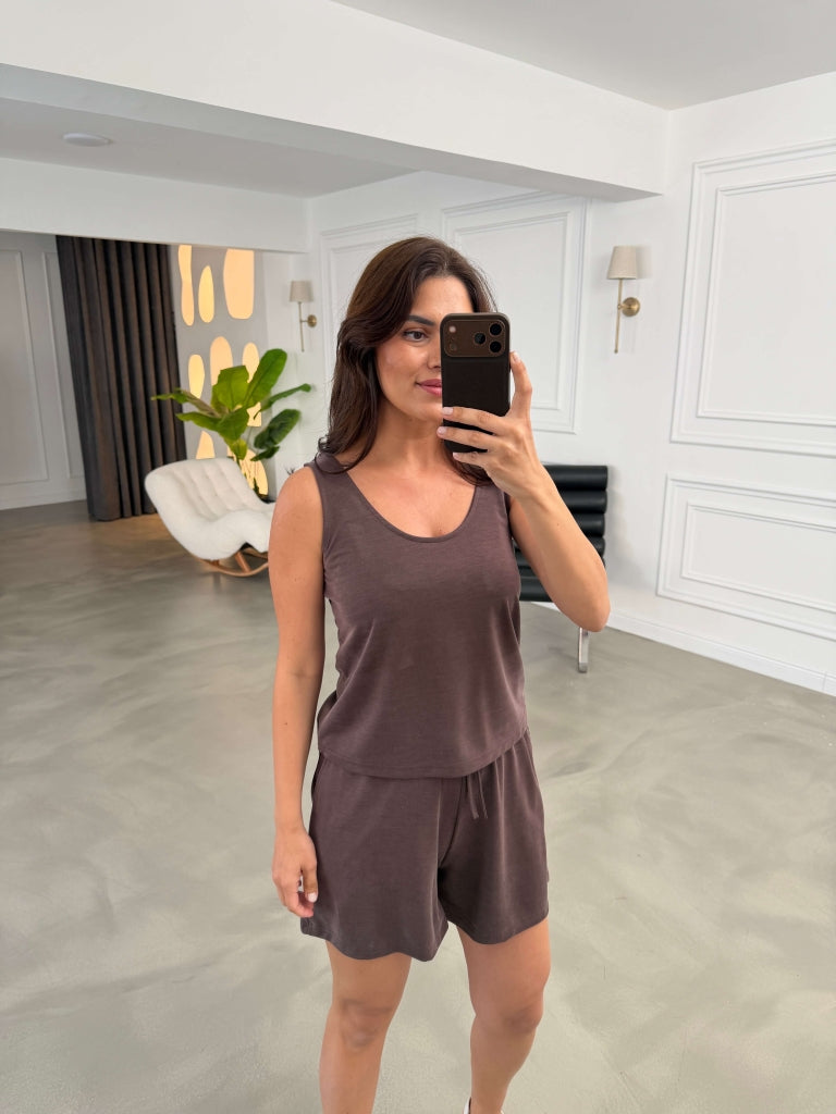 Kahverengi Şortlu Modal Takım 2464-Kahverengi