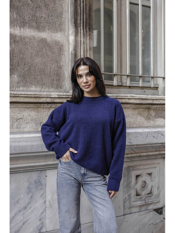 Lacivert  Bisiklet Yaka Yumoş Kazak 2373-Lacivert