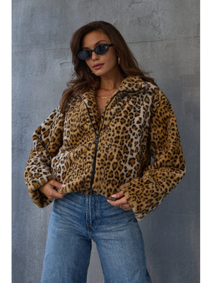 Leopar Peluş Kürk Mont