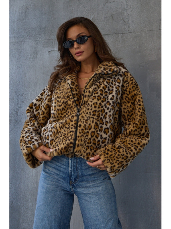 Leopar Peluş Kürk Mont