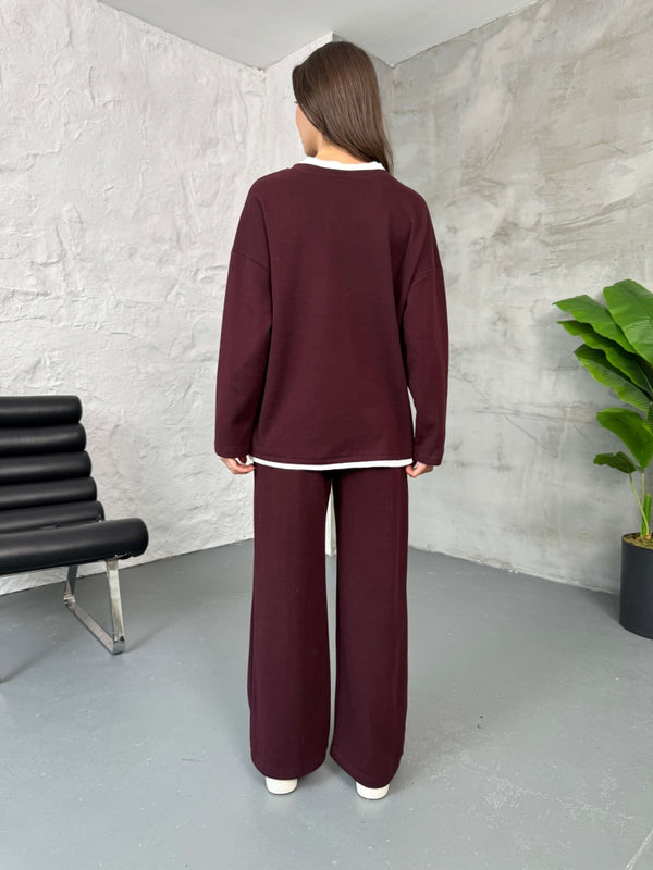 Mürdüm Tshirt Detaylı Sweat Takım