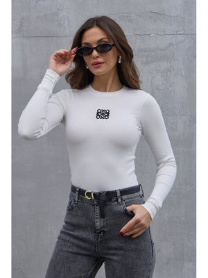 Beyaz Nakışlı Body